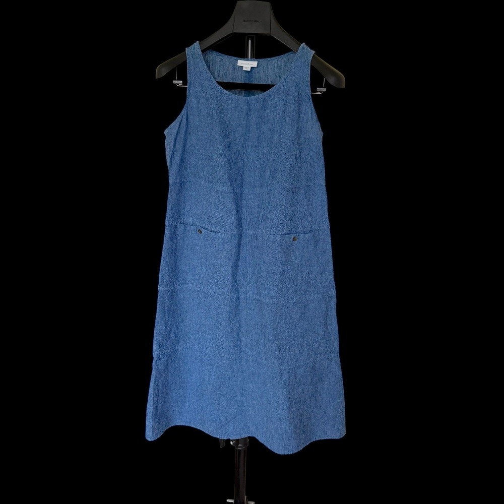 Pure Jill J Jill Linen Shift Dress Blue Sleeveless Pocket Petite XS WDR293162